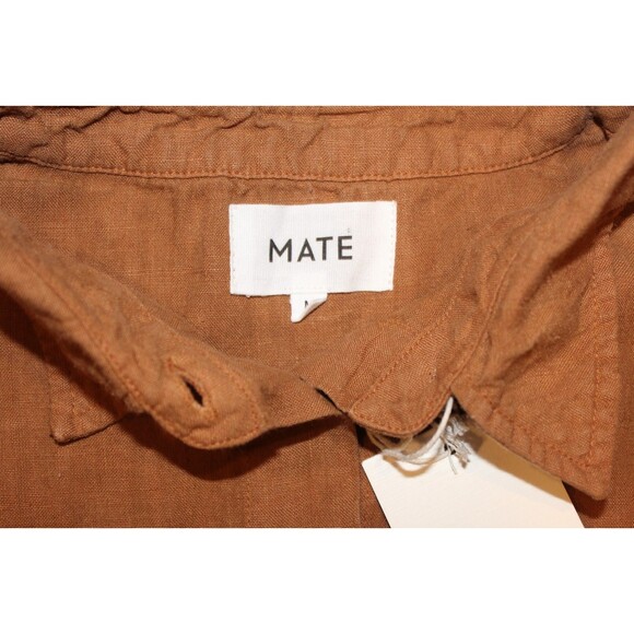 NWT Mate The Label 100% Linen Mini Button Down Shirt Dress SED Brown Sz M $158 - Picture 7 of 8